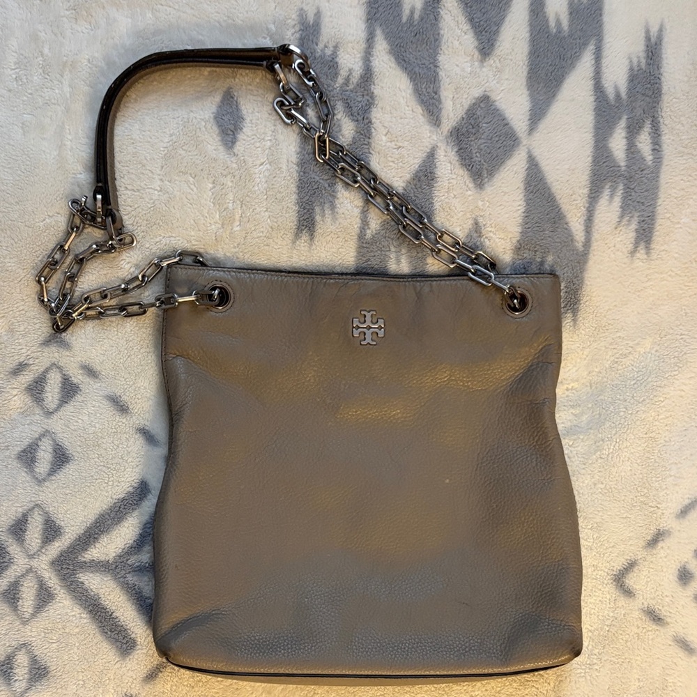 TORY BURCH Swingback Leather Shoulder Crossbody Bag French Grey/Tan